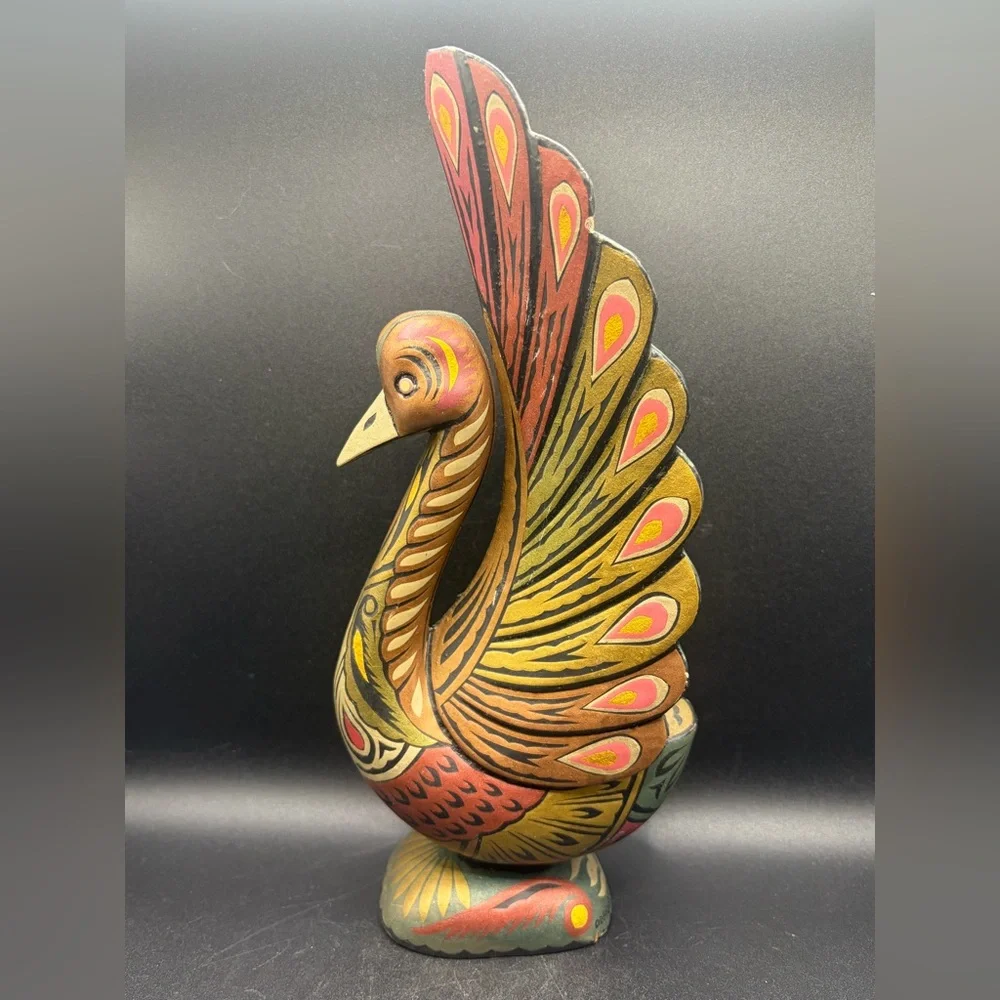 Obando Handmade Painted Folk Art Bird Figure, Carved Wood Peacock Figurine Decor